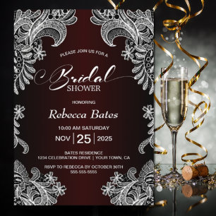 Invitation Fête des mariées de dentelle bordeaux