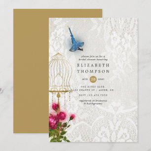 Invitation Fête des mariées de dentelle ornée Vintage Birdcag