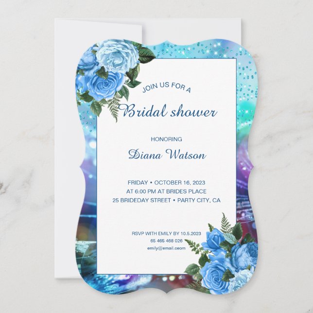 Invitation Fête des mariées de design Abstrait Blue Roses (Devant)