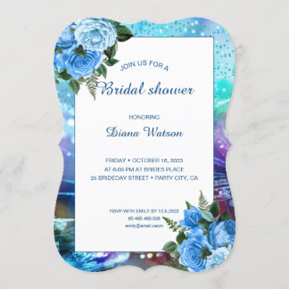 Invitation Fête des mariées de design Abstrait Blue Roses