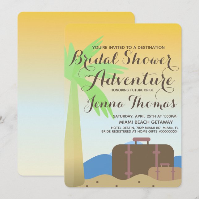 Invitation Fête des mariées de destination de la valise Ombre (Devant / Derrière)