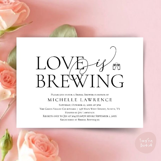 Invitation Fête des mariées de fête de la bière classique, l' (Classy Beer Party Bridal Shower, Love is brewing modern romantic invites Card PDF in Black white)