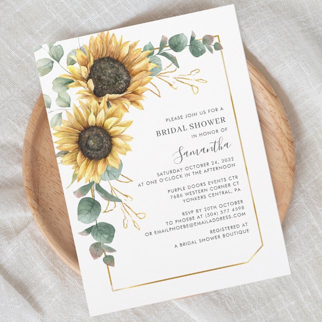 Invitation Fête des mariées de feuillage de tournesol (Floral Sunflower Eucalyptus Script First Name Bridal Shower Invitation)