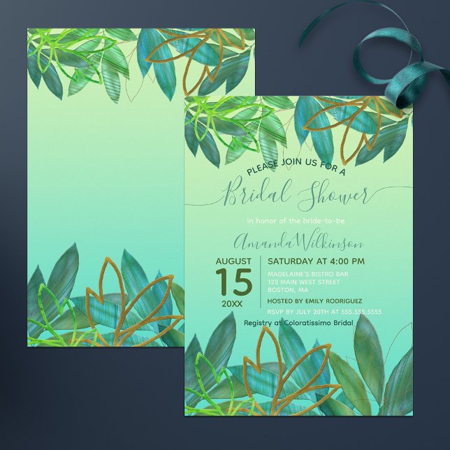 Invitation Fête des mariées de feuillage Tropical Green Gold (Créateur téléchargé)