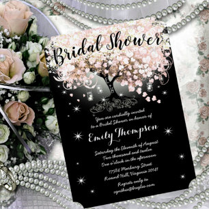 Invitation Fête des mariées de feuille de coeur rose