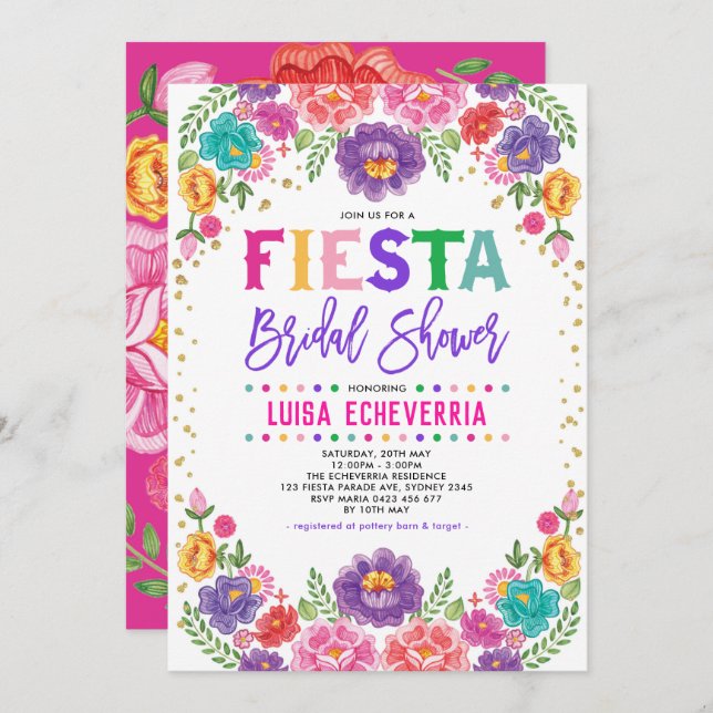 Invitation Fête des mariées de Fiesta Florale mexicaine (Devant / Derrière)