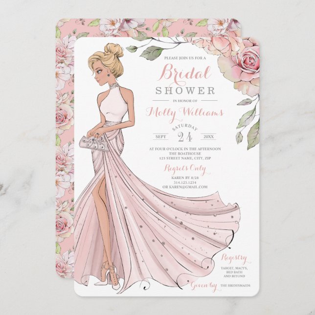 Invitation Fête des mariées de fille de bling et de Parties s (Devant / Derrière)