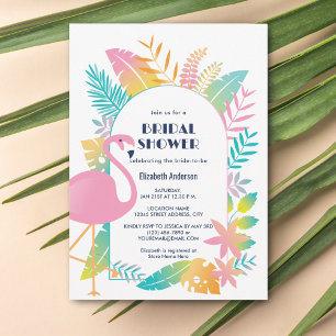 Invitation Fête des mariées de Flamant rose rose coloré et tr
