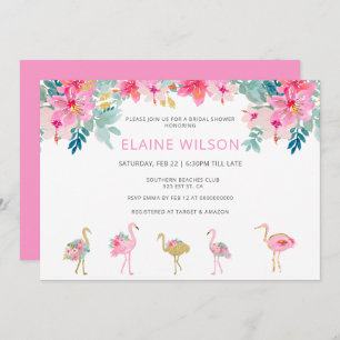 Invitation Fête des mariées de Flamant rose Tropical Pink Gol