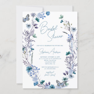 Invitation Fête des mariées de Fleur sauvage Boho bleu périph