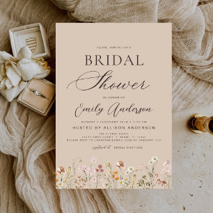 Invitation Fête des mariées de Fleur sauvage Boho neutre Taup