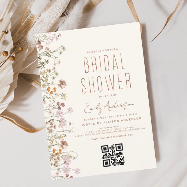 Invitation Fête des mariées de Fleur sauvage du code QR (Créateur téléchargé)