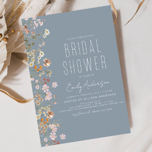 Invitation Fête des mariées de Fleur sauvage Dusty Blue Boho