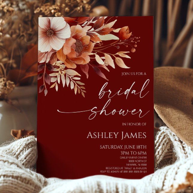 Invitation Fête des mariées de fleurs Brown rouillées de Bour (Créateur téléchargé)