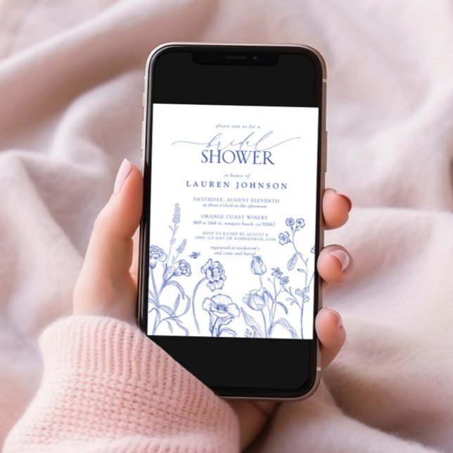 Invitation Fête des mariées de fleurs de jardin bleu et blanc (Créateur téléchargé)