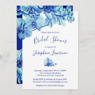 Invitation Fête des mariées de fleurs d'orchidées bleues