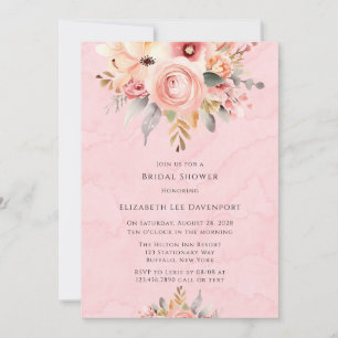 Invitation Fête des mariées de fleurs rose et or chic