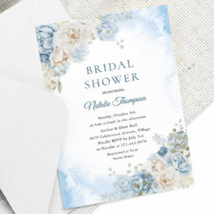 Invitation Fête des mariées de fleurs Roses bleu Dusty