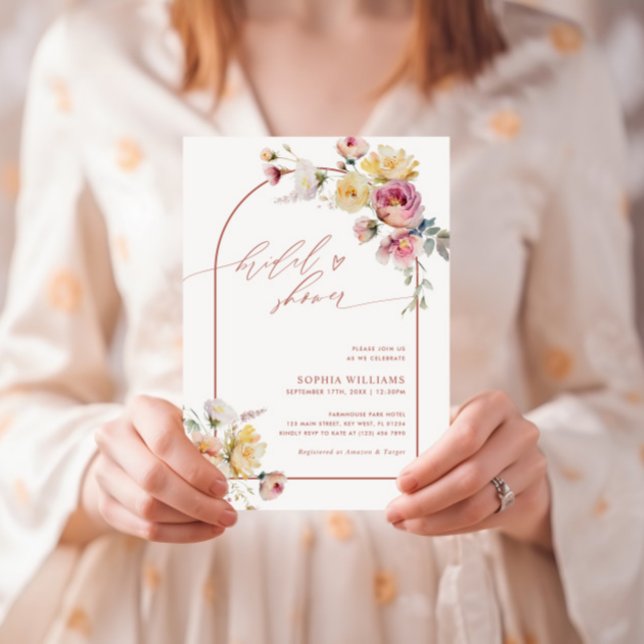 Invitation Fête des mariées de fleurs Roses du jardin Boho (Créateur téléchargé)