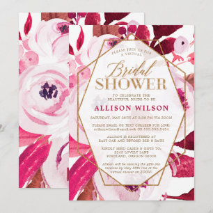 Invitation Fête des mariées de floraison rose et or chaud
