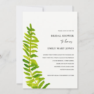 INVITATION FÊTE DES MARIÉES DE FOLIAGE DE FERN VERT OR