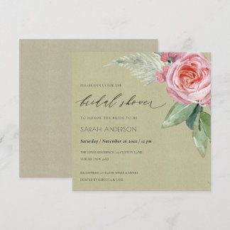 INVITATION FÊTE DES MARIÉES DE FOLIAGE DE FLEURS ROSES EN COU