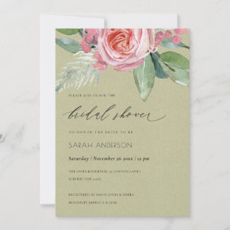 INVITATION FÊTE DES MARIÉES DE FOLIAGE DE FLEURS ROSES EN COU
