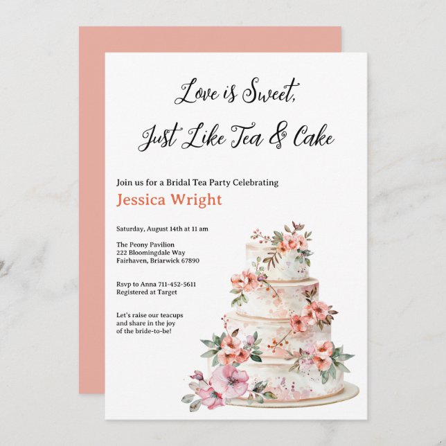 Invitation Fête des mariées de gâteau à carreaux floraux pour (Devant / Derrière)