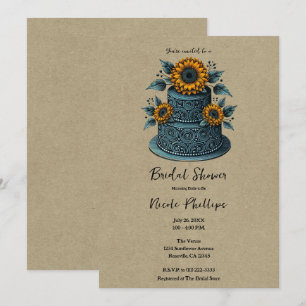 Invitation Fête des mariées de gâteau Blue & Yellow Sunflower