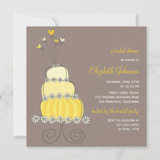Invitation Fête des mariées de gâteau Mariage jaune doux Invi