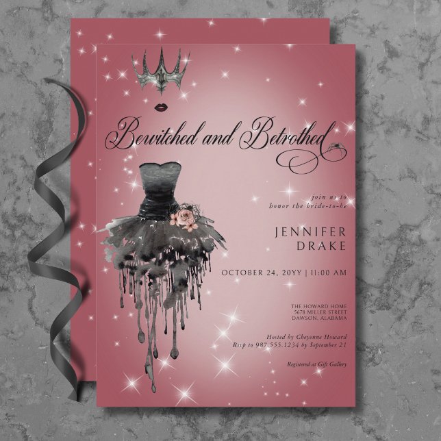 Invitation Fête des mariées de glamme d'Halloween beurrée et  (Bewitched & Betrothed Halloween Glam Bridal Shower Invitation)