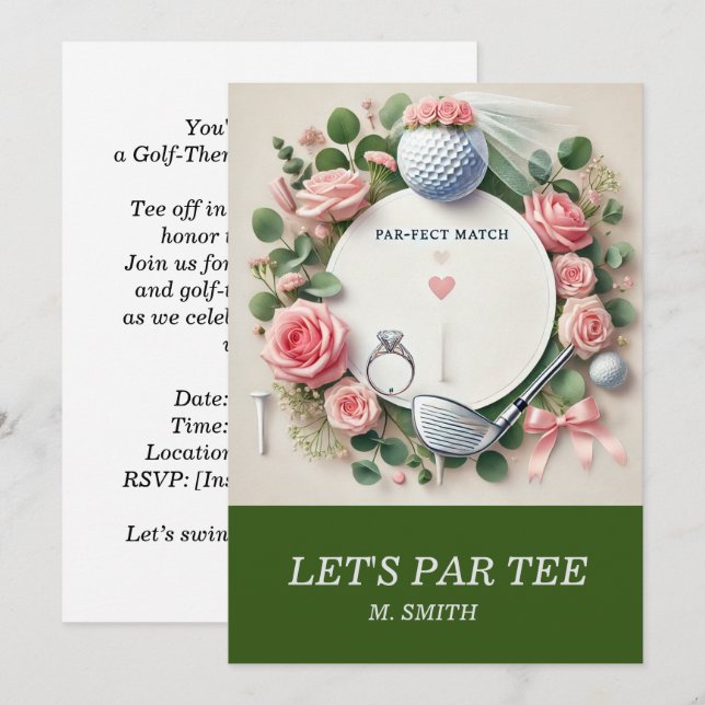 Invitation Fête des mariées de golf sur le thème du golf (Devant / Derrière)