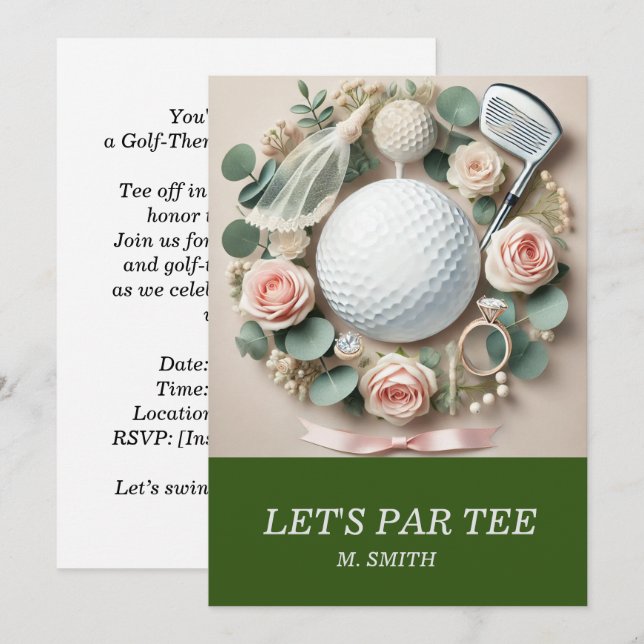 Invitation Fête des mariées de golf sur le thème du golf (Devant / Derrière)