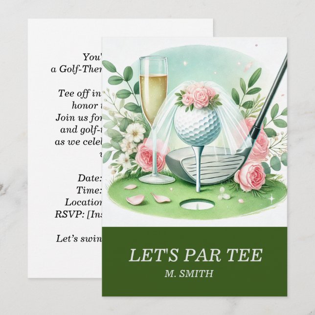 Invitation Fête des mariées de golf sur le thème du golf (Devant / Derrière)