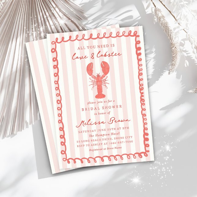Invitation Fête des mariées de homard marine à rayures roses (Créateur téléchargé)