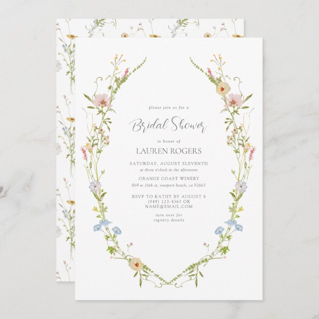 Invitation Fête des mariées de jardin d'aquarelle Fleur sauva (Devant / Derrière)