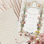 Invitation Fête des mariées de jardin enchantée Flair Vintage<br><div class="desc">Entrez dans un jardin enchanté avec cette délicieuse invitation à la douche nuptiale, parfaite pour célébrer les noces de la future mariée. L'avant de l'invitation est orné d'une floraison d'art botanique, avec des fleurs aux teintes douces de pêche, de corail, de rose rousse et de vert sauge, nichées contre un...</div>