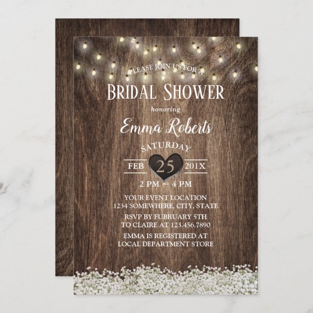 Invitation Fête des mariées de la chaîne de respiration de bé (Devant / Derrière)