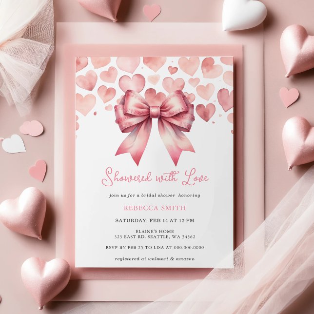 Invitation Fête des mariées de la journée Coquette Pink Bow V (Coquette Pink Bow Valentines Day Bridal Shower Invitation)