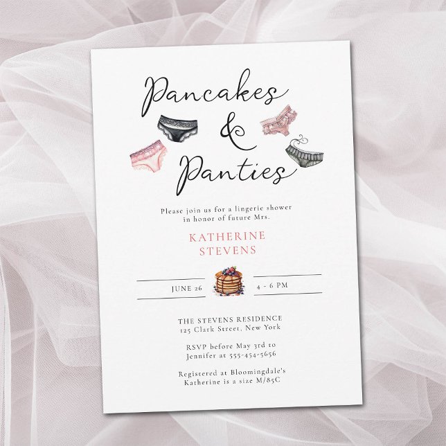 Invitation Fête des mariées de la lingerie Party Pancakes (panties pancakes lingerie shower bridal underwear pink black watercolor sweet sexy classy chic)