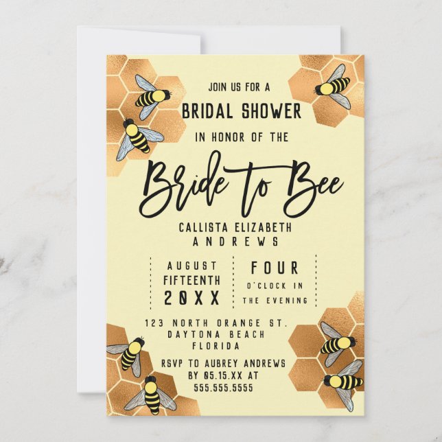 Invitation Fête des mariées de la mariée à l'abeille (Devant)
