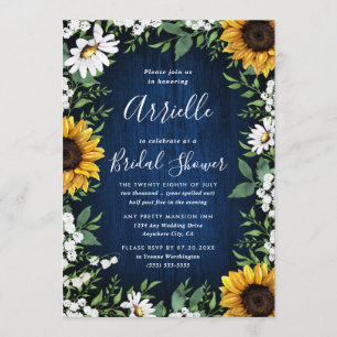 Invitation Fête des mariées de la marine Blue Sunflower rusti