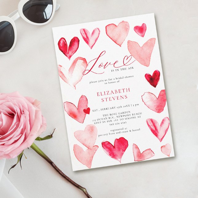 Invitation Fête des mariées de la Saint Valentin moderne Whim (valentine bridal shower invitations whimsical hearts watercolor elegant modern love)