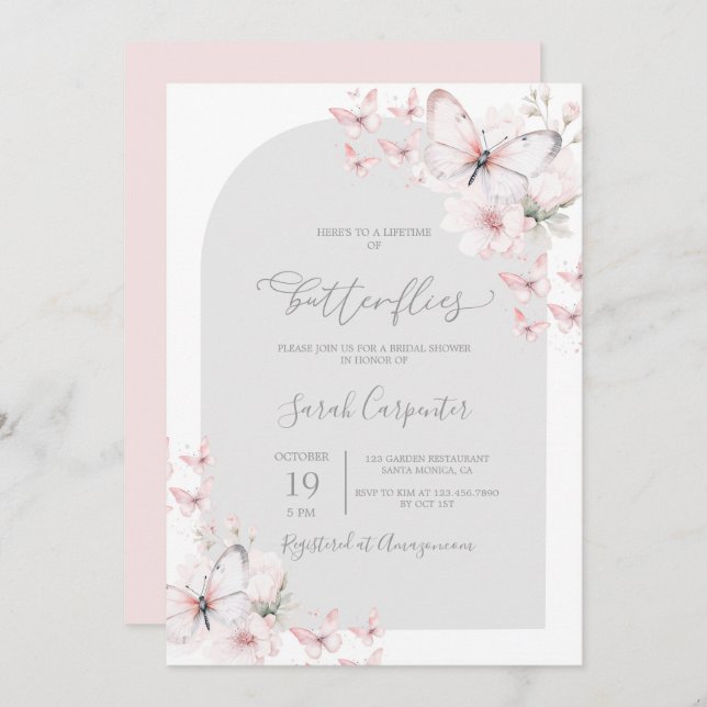 Invitation Fête des mariées de la vie des papillons (Devant / Derrière)