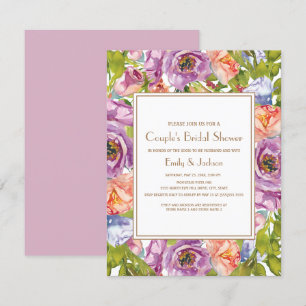 Invitation Fête des mariées de Lilac Purple Rose Floral Coupl
