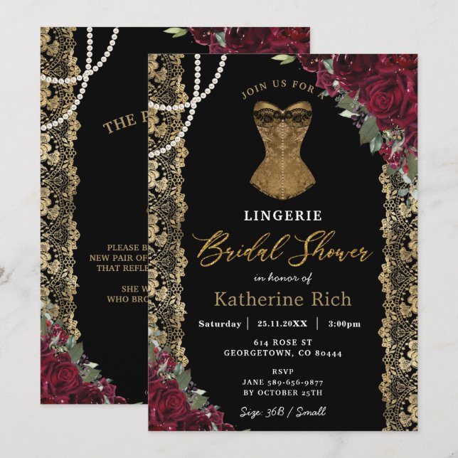 Invitation Fête des mariées de lingerie en dentelle d'or de B (Devant / Derrière)