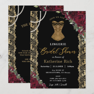Invitation Fête des mariées de lingerie en dentelle d'or de B