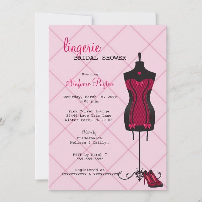 Invitation Fête des mariées de lingerie en dentelle rose et n (Devant)