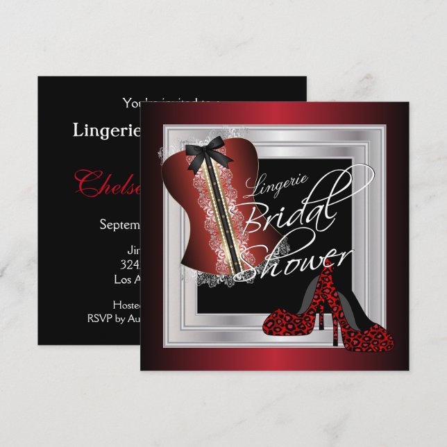 Invitation Fête des mariées de lingerie glamour | Rouge foncé (Devant / Derrière)