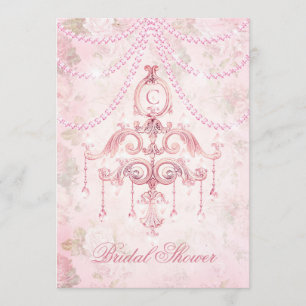 Invitation Fête des mariées de lustre Vintage rose monogramme